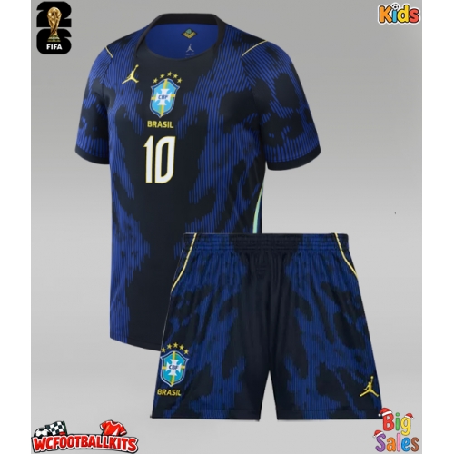 Brazil Neymar Jr #10 Replica Away Stadium Kit for Kids World Cup 2026 Short Sleeve (+ pants)